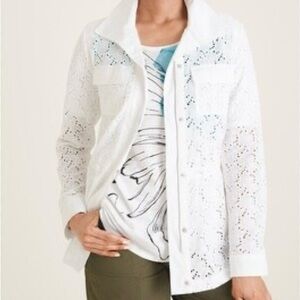 Chico’s Pieced Eyelet White Jacket Chico’s Size 1 (Med) 6-8